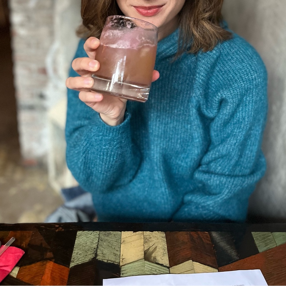 Sezane teal knit sweater hoodie